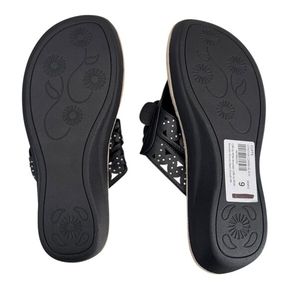 Cliffs White Mountain Sandals Ladies Women’s 9M Black Floral Cynthia Thong - Picture 5 of 7